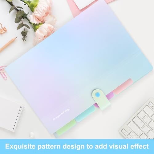 Expanding File Folder, Letter A4 Size Accordion Plastic File Organizer, 5 Pocket Folders for Documents, Aesthetic Folder with Labels, Paper Organizer for School Office Supplies (Aurora Blue) - Image 3
