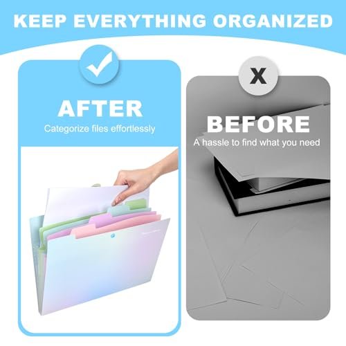 Expanding File Folder, Letter A4 Size Accordion Plastic File Organizer, 5 Pocket Folders for Documents, Aesthetic Folder with Labels, Paper Organizer for School Office Supplies (Aurora Blue) - Image 6