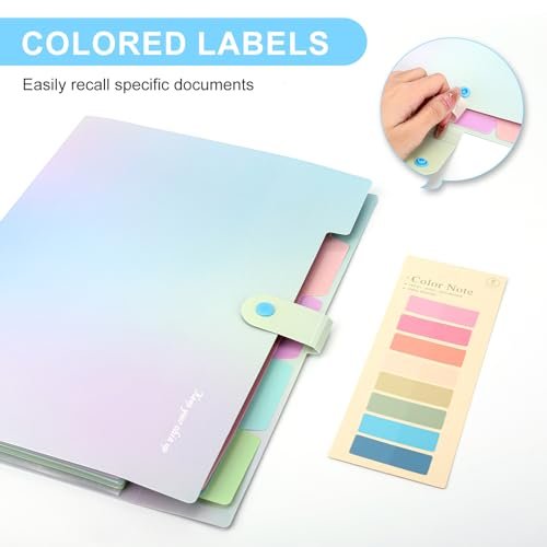 Expanding File Folder, Letter A4 Size Accordion Plastic File Organizer, 5 Pocket Folders for Documents, Aesthetic Folder with Labels, Paper Organizer for School Office Supplies (Aurora Blue) - Image 7