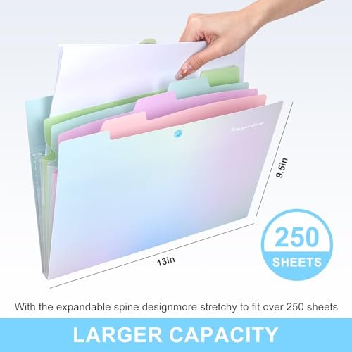 Expanding File Folder, Letter A4 Size Accordion Plastic File Organizer, 5 Pocket Folders for Documents, Aesthetic Folder with Labels, Paper Organizer for School Office Supplies (Aurora Blue) - Image 4