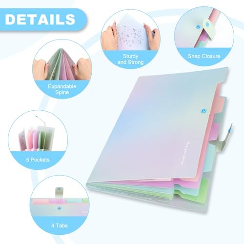 Expanding File Folder, Letter A4 Size Accordion Plastic File Organizer, 5 Pocket Folders for Documents, Aesthetic Folder with Labels, Paper Organizer for School Office Supplies (Aurora Blue) - Image 5