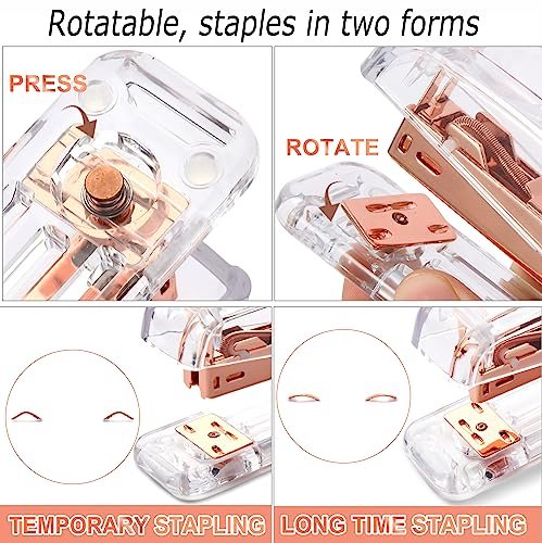 Rose Gold Desk Accessories,Office Supplies Set Acrylic Stapler Set Staple Remover, Tape Holder, 2 Ballpoint Pen, Scissor, Binder/Paper Clips and 1000pcs Staples. - Image 4