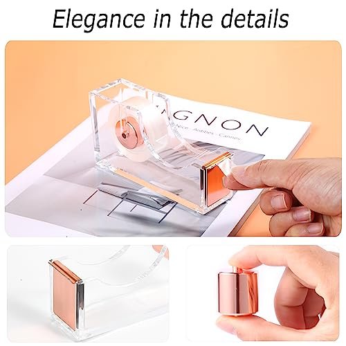 Rose Gold Desk Accessories,Office Supplies Set Acrylic Stapler Set Staple Remover, Tape Holder, 2 Ballpoint Pen, Scissor, Binder/Paper Clips and 1000pcs Staples. - Image 5